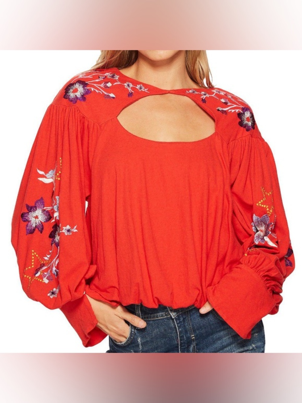 Lita Floral Embroidered Cutout Knit Top Size Large